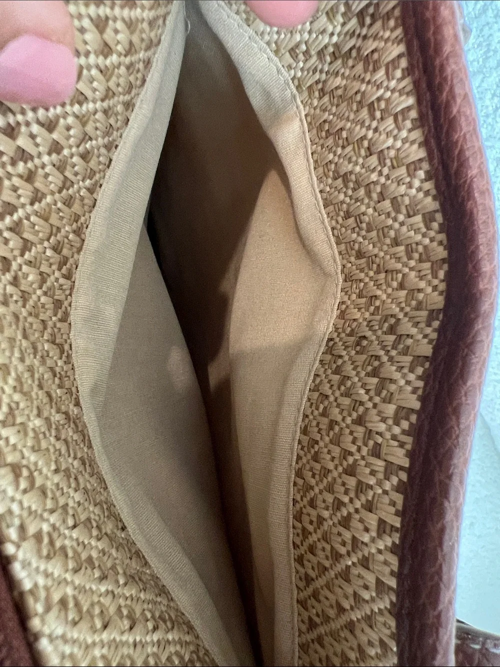 Jaclyn Smith Woven Straw Shoulder Bag with Brown Leather Trim